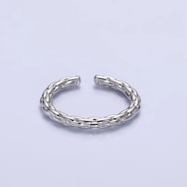 Dainty Rope Adjustable Thin Open Ring  - Silver