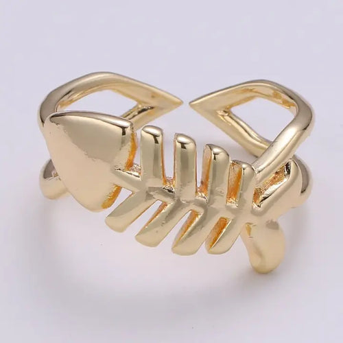 18K Gold Filled Fish Bone Adjustable Ring
