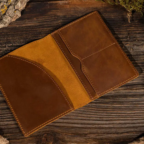 Genuine Leather Passport Holder Case - Brown