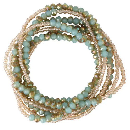 Blue Peach Bead Stretch Wrap Bracelet /Necklace