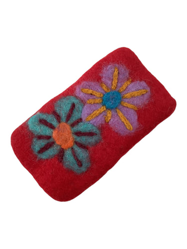 Felted Flower Eyeglass Holder - Red