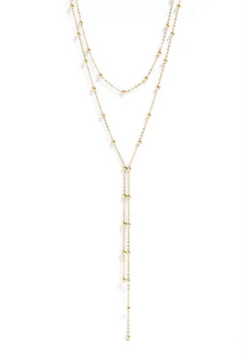 18K Gold PVD Stainless Steel Satellite Layered Lariat Necklace - Gold