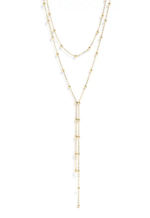 18K Gold PVD Stainless Steel Satellite Layered Lariat Necklace - Gold
