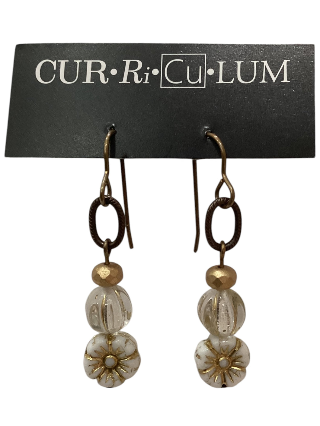 White Flower and Mixed Gold Czech Glass Earrings