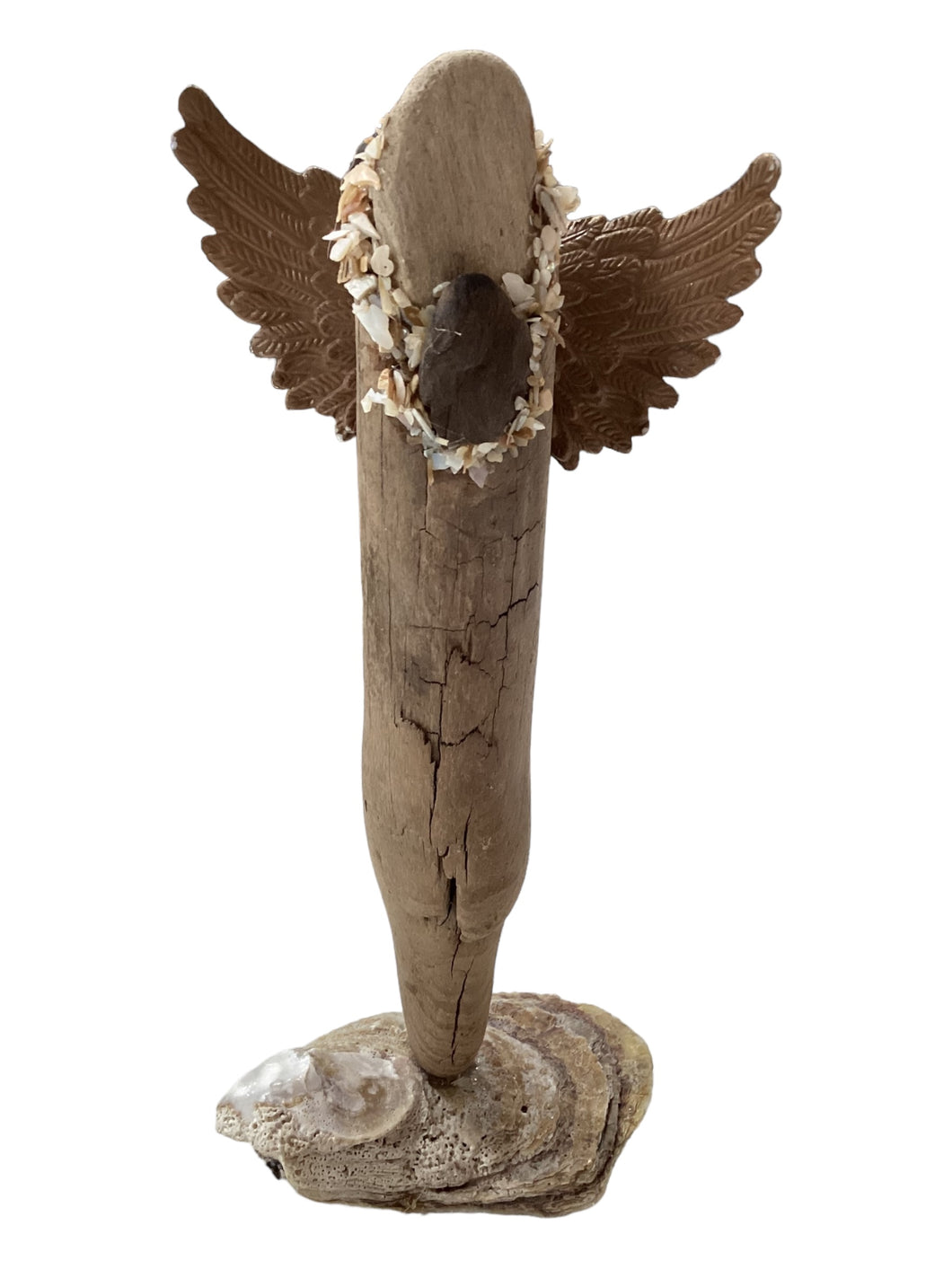 Driftwood Angel Sculpture on Oyster Shell Stand