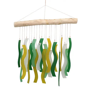 Green, White and Amber Wave Tumbled Glass Wind Chime