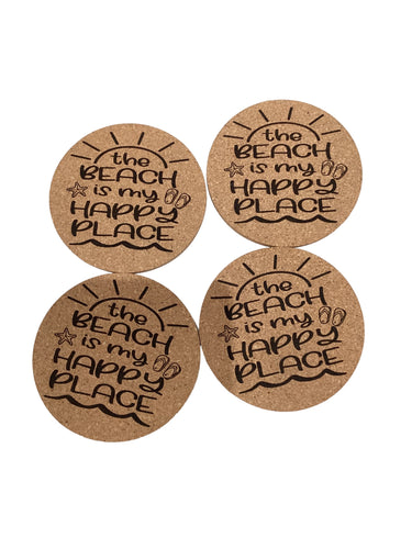 Cork Coaster Set -  The Beach is My Happy Place