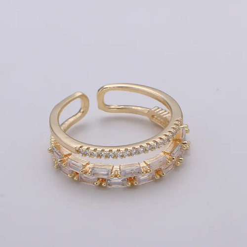14K Gold Filled Baguette Micro Paved Cubic Zirconia Double Band Ring