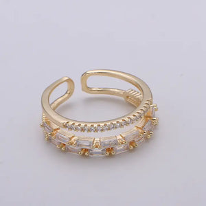 14K Gold Filled Baguette Micro Paved Cubic Zirconia Double Band Ring