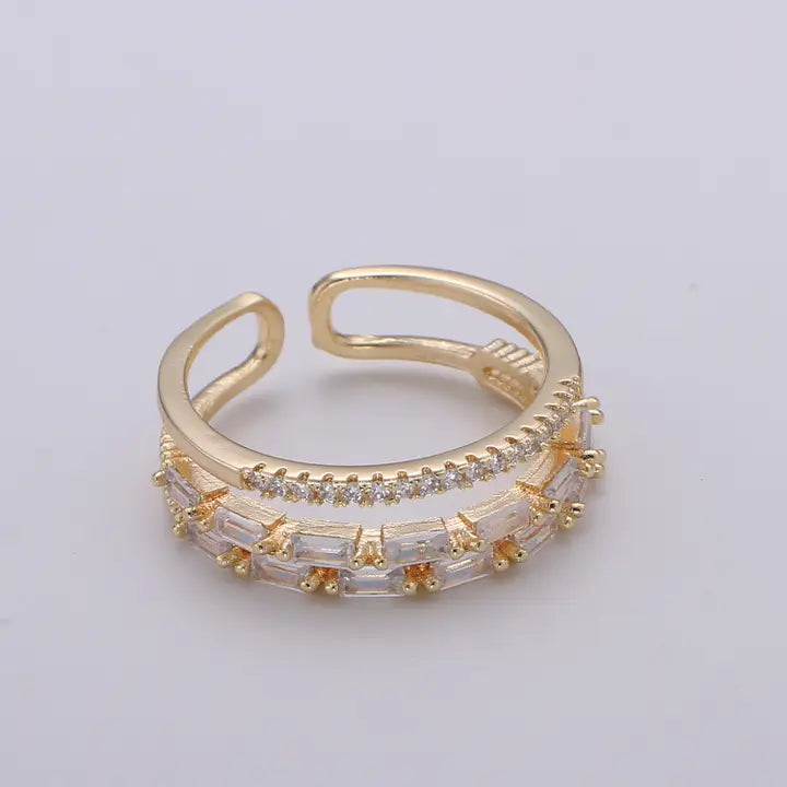 14K Gold Filled Baguette Micro Paved Cubic Zirconia Double Band Ring