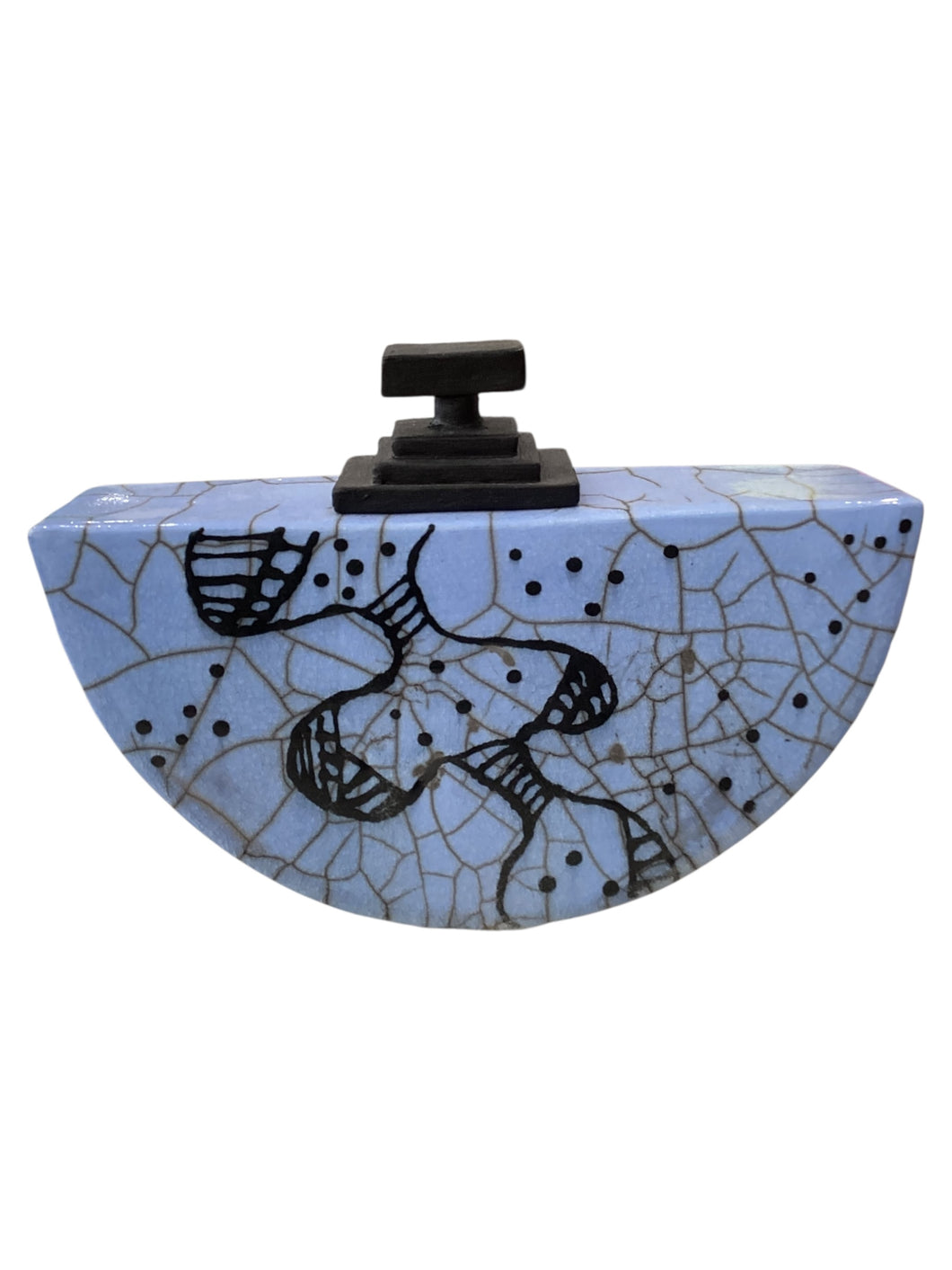 Raku Fired Blue 1/2 Circle