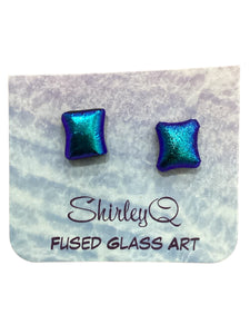 Dichroic Post Earrings - Teal Small