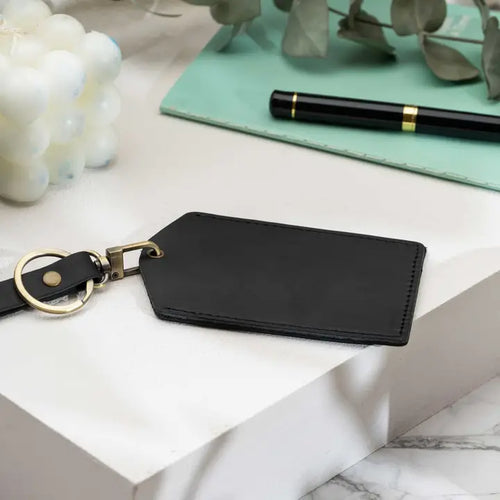 Genuine Leather Luggage Tags - Black