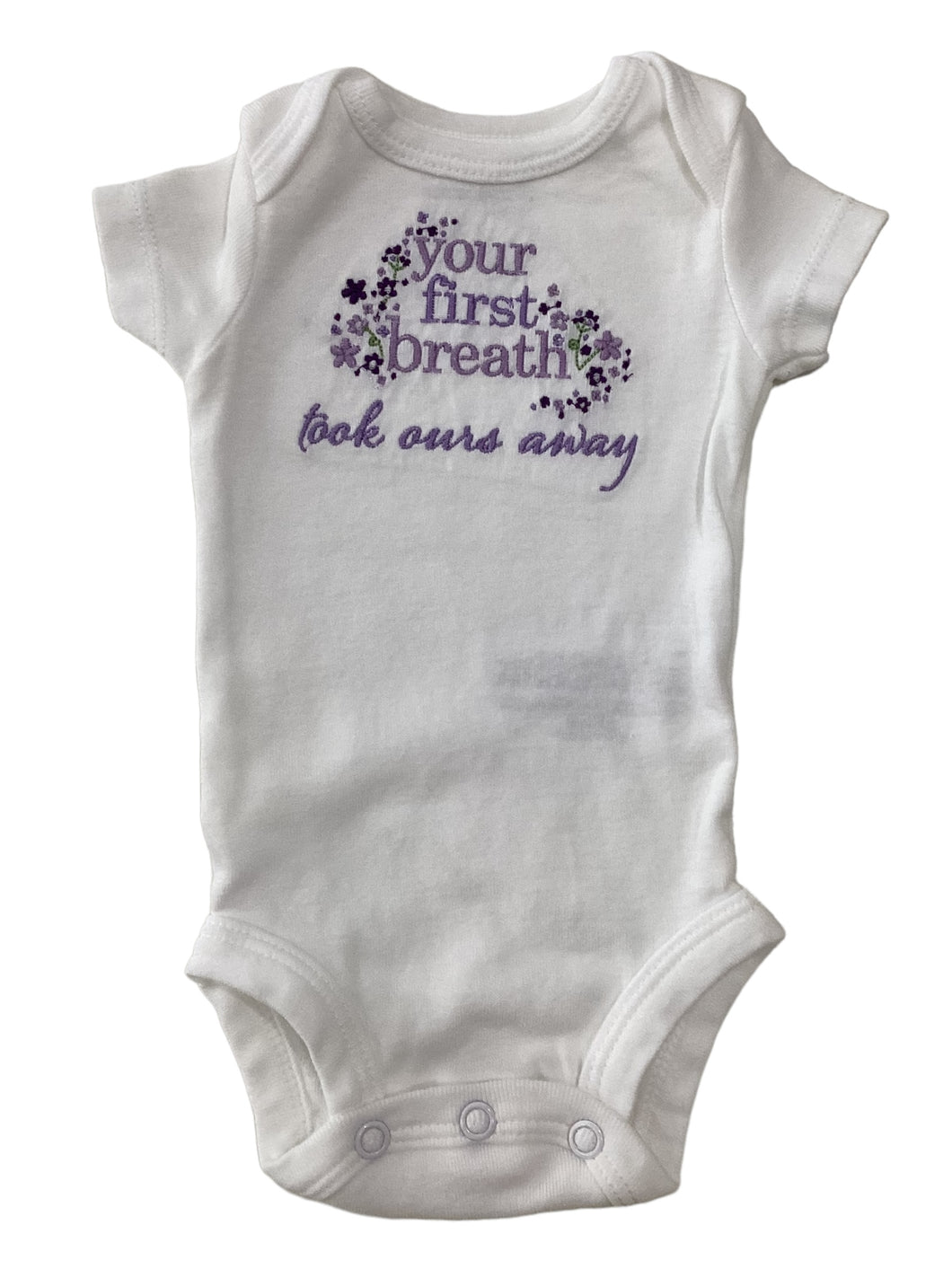 New Born Onesie - Your First Breath Took Ours Away - Purple