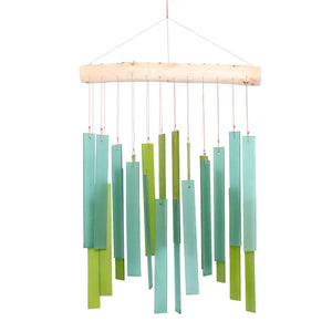 Teal and Green Skyline Tumbled Glass Wind Chime