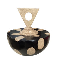 Large Black and Tan Lidded Vessel