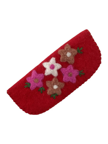 Felt Embroidered Eyeglass Holder - Small - Red
