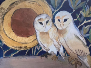 Copper Moon Barn Owls - Print on Canvas - 18" x 24"