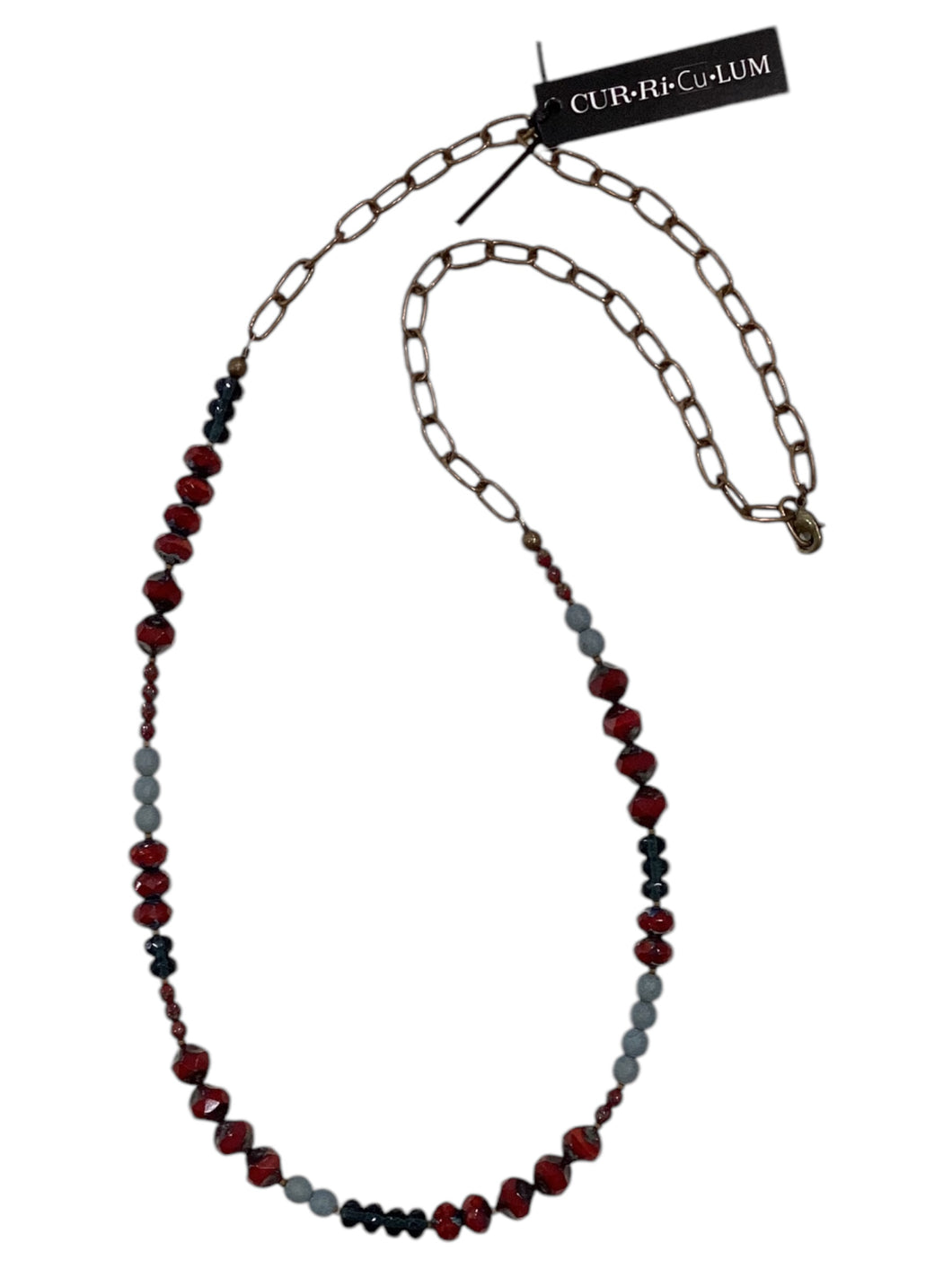 Dark Red & Blue Mixed Czech Glass Necklace - 29