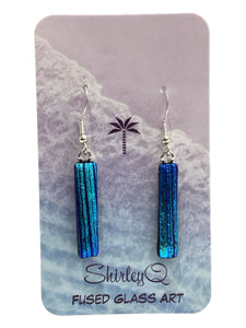 Medium Dichro Dangle Earrings - Teal Rectangle