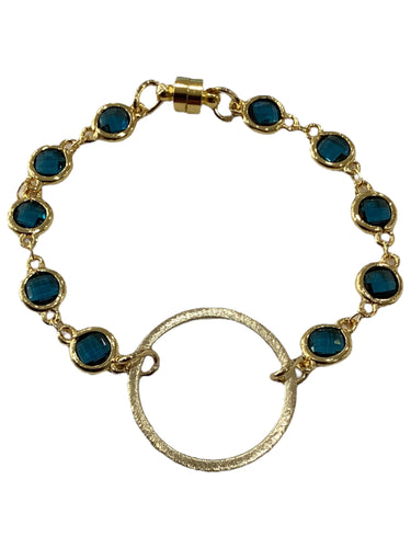 Crystal Bracelet with Circle - Gold/Sea Blue