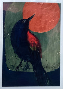 Copper Moon Red Winged Black Bird - Print - 5" x 7"