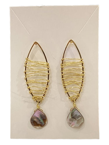 Gemstone Statement Earrings - Abalone/Brass