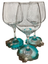 Wine Glasses with Built-in Coaster - Aqua with Turtle & Shells