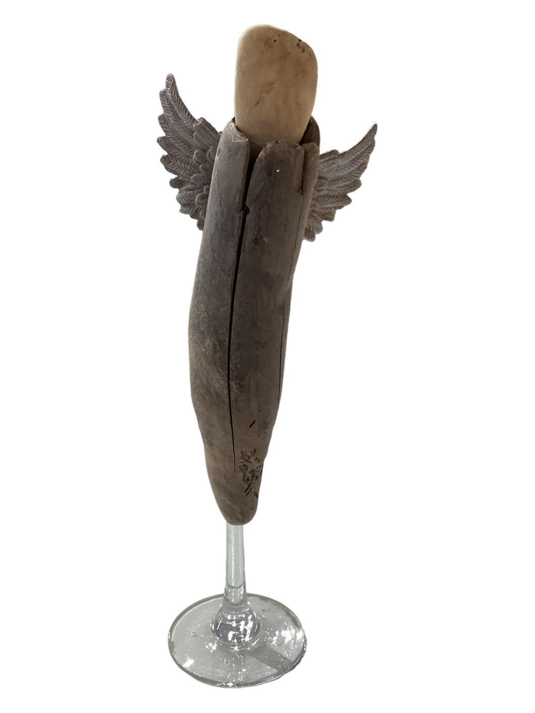 Driftwood Angel Sculpture on Champagne Glass Stand