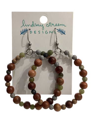 Wood  & Assorted Jasper Hoop Earrings