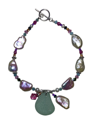 Free Form Pearls with Sea Glass Bracelet