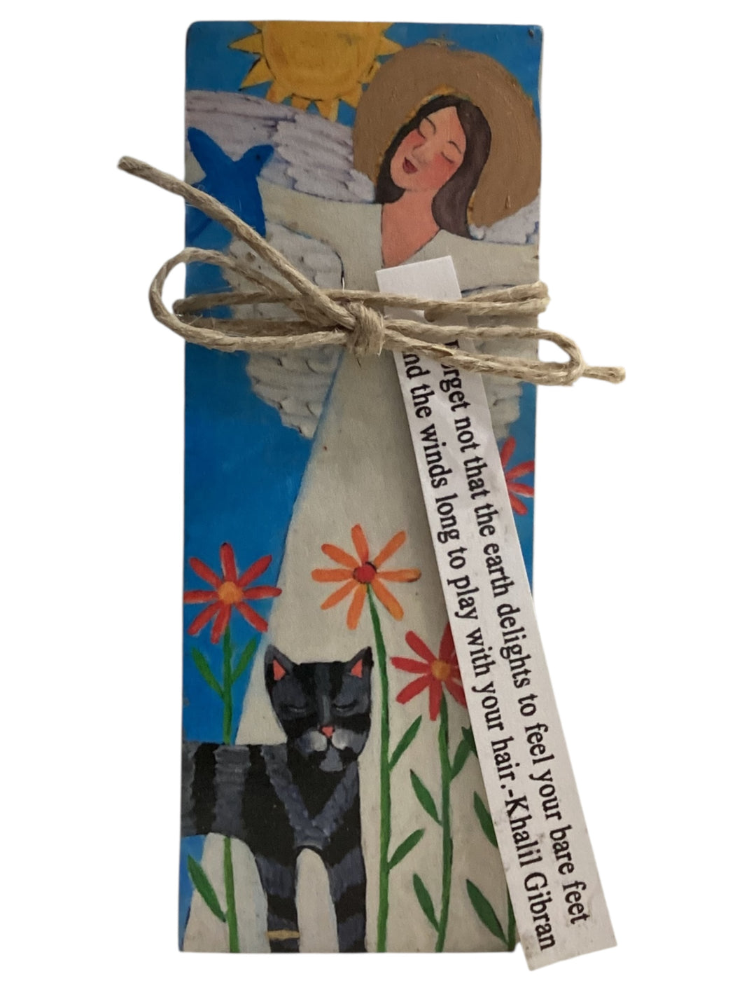 Small Wood Block Angel - Forget not that the earth delights to feel your bare feet and the winds long to play with your hair. – Khalil Gibran