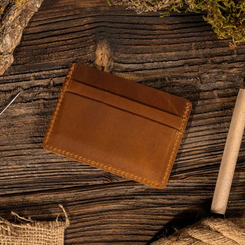 Genuine Leather Card Holder Wallet - Brown