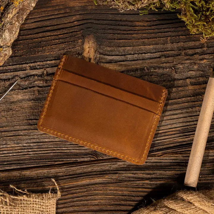 Genuine Leather Card Holder Wallet - Brown