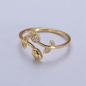 Micro Pave Thin Gold Rose Adjustable Ring