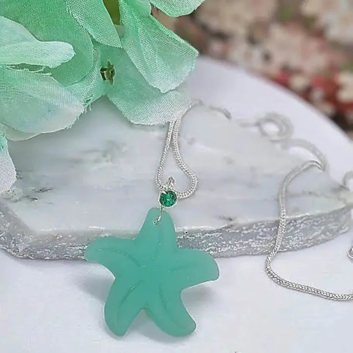 Starfish Sea Glass Pendant - Seafoam Green