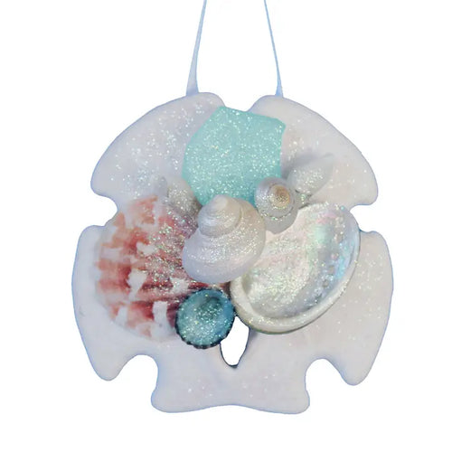 Sea Glass Sand Dollar Collage Ornament -  Turquoise Sea Glass