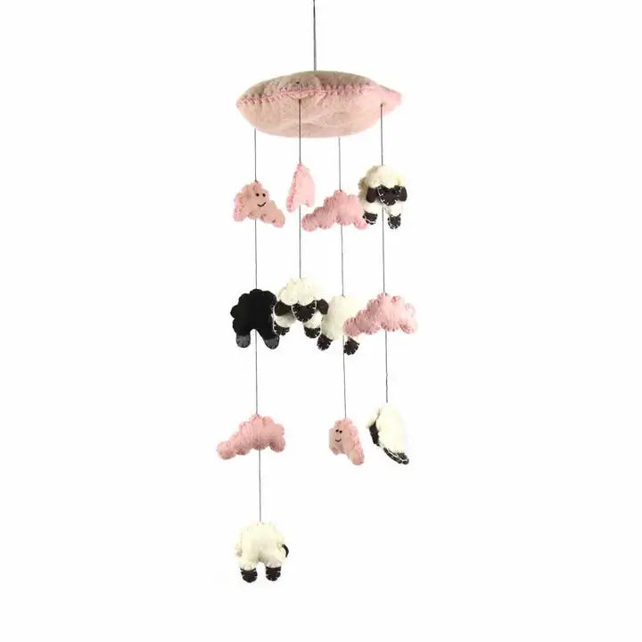 Pink Counting Sheep Baby Nursery Felt Mobile