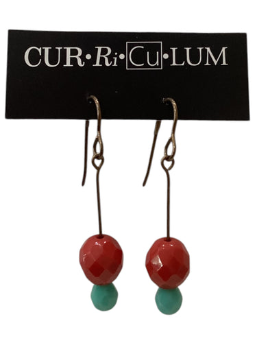Red Faceted Round with Aqua Czech Glass Earrings