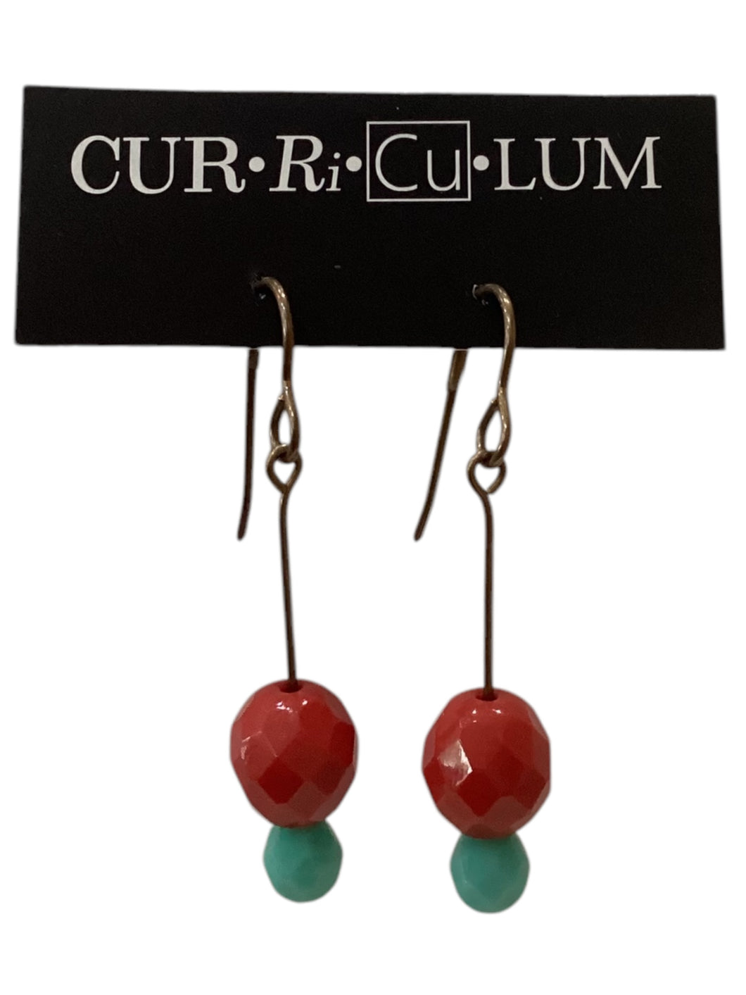 Red Faceted Round with Aqua Czech Glass Earrings