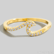 Gold Dipped Delicate Studded Wave Ring - Gold
