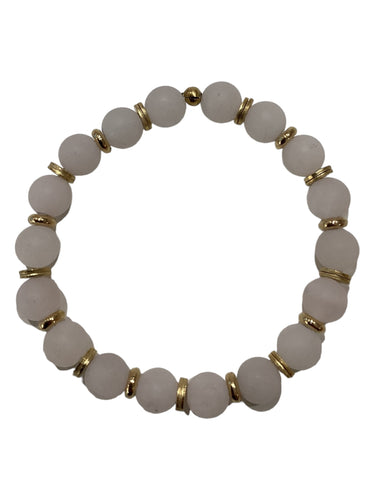 Large Stone Stretch Bracelet - Rose Quartz/Brass