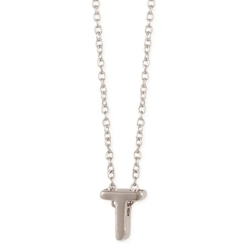 Silver Initial Charm Necklace - Letter T