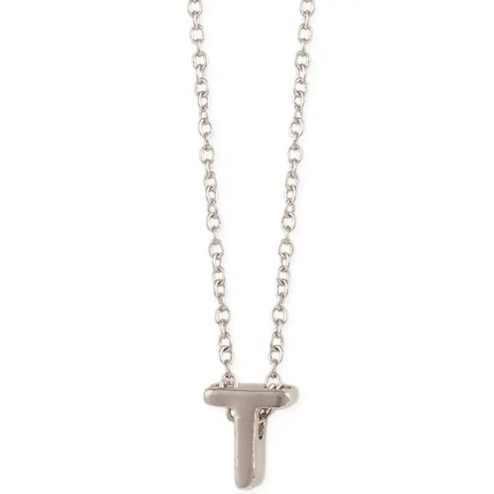 Silver Initial Charm Necklace - Letter T