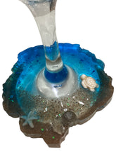 Wine Glasses with Built-in Coaster - Blue with Turtle, Starfish & Shells