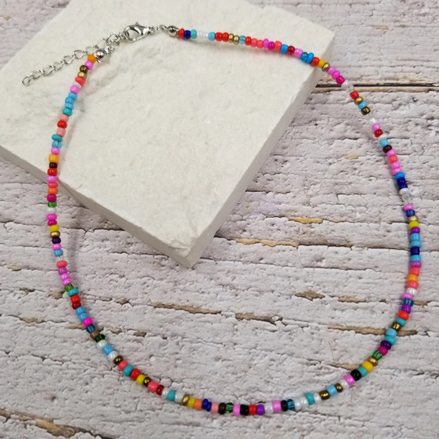 Boho Layered Colorful Seed Beads Necklace - Multicolored