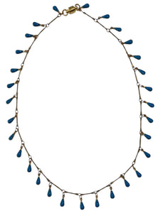 Single Stranded Drop Enamel Necklace - Gold/Turquoise