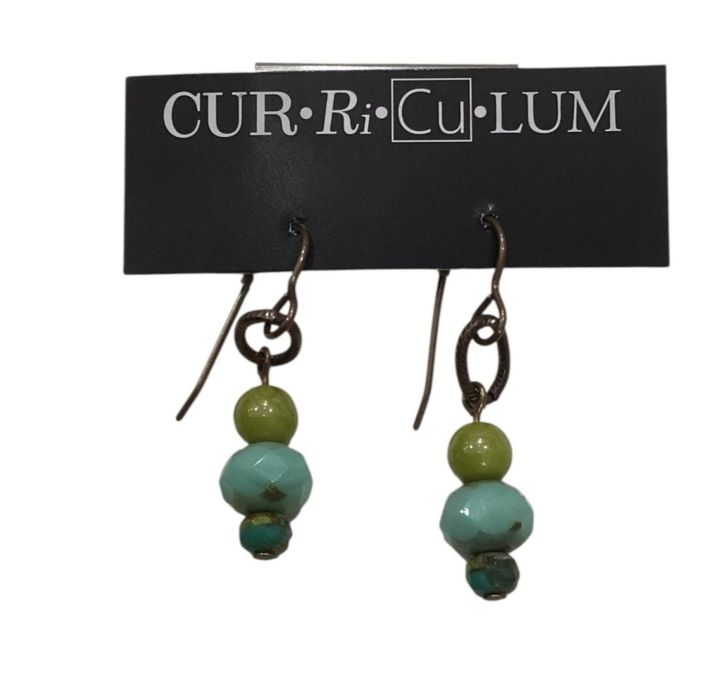 Avocado + Aqua Mixed Czech Glass Earrings