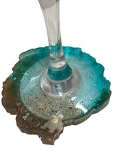 Wine Glasses with Built-in Coaster - Aqua with Turtle & Shells