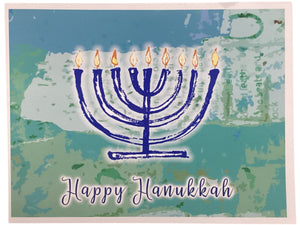 Blue Menorah - Happy Hanukkah - Notecard